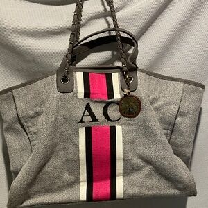 Lily and Bean Gray Tote Bag with Pink Stripe has monogram AC previously owned